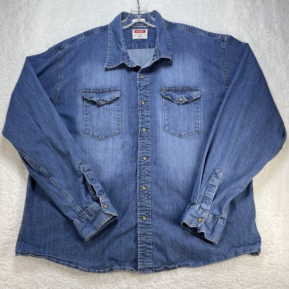 Wrangler Denim Shirt Shacket Mens Size 3X Indigo Blue Pearl Snap Pockets - Picture 1 of 9